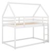 Twin over Twin Low Bunk Bed, House Bed with Ladder , White