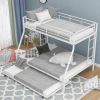 Twin over Full Bed with Sturdy Steel Frame, Bunk Bed with Twin Size Trundle, Two-Side Ladders