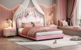 Full size Upholstered Princess Bed With Crown Headboard,Full Size Platform Bed with Headboard and Footboard