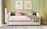 Upholstered Daybed Sofa Bed Twin Size With Trundle Bed and Wood Slat