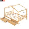 Full Size House Platform Bed with Two Drawers; Headboard and Footboard; Roof Design