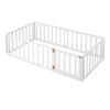 Twin Size Wood Floor Bed Frame with Fence and Door