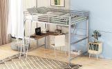 Full Size Loft Metal&MDF Bed with Desk and Shelf,