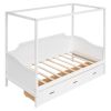 Twin Size Wooden Canopy Daybed with 3 in 1 Storage Drawers