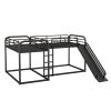 Full and Twin Size L-Shaped Bunk Bed with Slide and Short Ladder