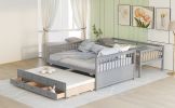 Twin-Over-Full Bunk Bed with Twin size Trundle ;  Separable Bunk Bed with Drawers for Bedroom