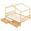 Full Size House Platform Bed with Two Drawers; Headboard and Footboard; Roof Design