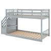 Twin over Twin Floor Bunk Bed;  Ladder with Storage