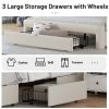 Queen Size Bed Frame with Drawer Storage, Leather Upholstered Platform Bed with Charging Station