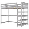 Twin Size Loft Bed with Storage Shelves and Under-bed Desk