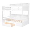 Twin Size Bunk Bed with Built-in Shelves Beside both Upper and Down Bed and Storage Drawe