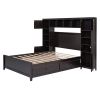 Full Size Wooden Bed With All-in-One Cabinet and Shelf