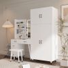 Makeup Vanity Table and Large Armoire Wardrobe Set, Dressing Table with LED Mirror and Power Outlets and 5 Drawers, 4 Door Bedroom Closet, White