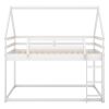 Twin over Twin Low Bunk Bed, House Bed with Ladder , White