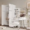 Makeup Vanity Table and Large Armoire Wardrobe Set, Dressing Table with LED Mirror and Power Outlets and 5 Drawers, 4 Door Bedroom Closet, White