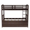 Twin over Twin Wood Bunk Bed with Trundle and Drawers