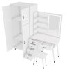 Makeup Vanity Table and Large Armoire Wardrobe Set, Dressing Table with LED Mirror and Power Outlets and 5 Drawers, 4 Door Bedroom Closet, White