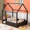 (Slats are not included) Full Size Wood Bed House Bed Frame with Fence;  for Kids;  Teens;  Girls;  Boys