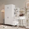 Makeup Vanity Table and Large Armoire Wardrobe Set, Dressing Table with LED Mirror and Power Outlets and 5 Drawers, 4 Door Bedroom Closet, White