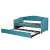 Upholstered Daybed Sofa Bed Twin Size With Trundle Bed and Wood Slat