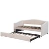 Upholstered Daybed Sofa Bed Twin Size With Trundle Bed and Wood Slat