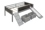 win size Loft Bed Wood Bed with Two Storage Boxes