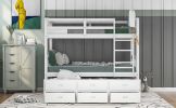 Twin over Twin Wood Bunk Bed with Trundle and Drawers