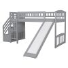 Stairway Twin Size Loft Bed with Two Drawers and Slide