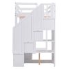 Twin Size Loft Bed with Wardrobe and Staircase;  Desk and Storage Drawers and Cabinet in 1