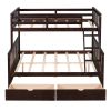 Twin-Over-Full Bunk Bed with Ladders and Two Storage Drawers