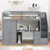 Twin Size Loft Bed with Wardrobe and Staircase;  Desk and Storage Drawers and Cabinet in 1