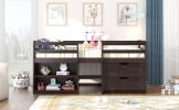 Twin size Loft Bed with Two Shelves and Two drawers