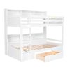 Twin Size Bunk Bed with Built-in Shelves Beside both Upper and Down Bed and Storage Drawe