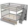 Full over Full Bunk Bed with Two Drawers and Storage