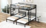 Full over Twin&Twin Size Bunk Metal Bed with Built-in Shelf