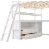 Full Size Loft Bed with Desk and Shelves; Two Built-in Drawers