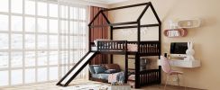 Twin Over Twin Bunk Bed with Slide, House Bed with Slide