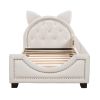 Twin Size Upholstered Daybed with Carton Ears Shaped Headboard