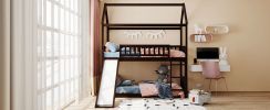 Twin Over Twin Bunk Bed with Slide, House Bed with Slide