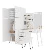 Makeup Vanity Table and Large Armoire Wardrobe Set, Dressing Table with LED Mirror and Power Outlets and 5 Drawers, 4 Door Bedroom Closet, White