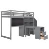 Twin Size Loft Bed with Pullable Desk and Storage Shelves; Staircase and Blackboard