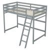 Twin Size High Loft Bed with inclined Ladder, Guardrails