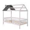 Twin Size Wood House Bed with Fence