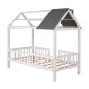 Twin Size Wood House Bed with Fence