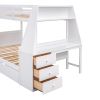 Twin over Full Bunk Bed with Trundle and Built-in Desk;  Three Storage Drawers and Shelf