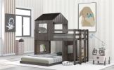 Wooden Twin Over Full Bunk Bed, Loft Bed with Playhouse, Farmhouse, Ladder and Guardrails