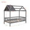 Twin Size Wood House Bed with Fence