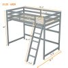 Twin Size High Loft Bed with inclined Ladder, Guardrails