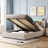 Upholstered Bed Queen Size with LED light;  Bluetooth Player and USB Charging;  Hydraulic Storage Bed in  Velvet Fabric