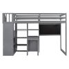 Twin Size Loft Bed with Pullable Desk and Storage Shelves; Staircase and Blackboard